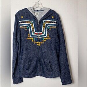 Lucky Brand Lotus Hoodie Sweatshirt Southwestern BOHO Embroidered Gray Zip XL